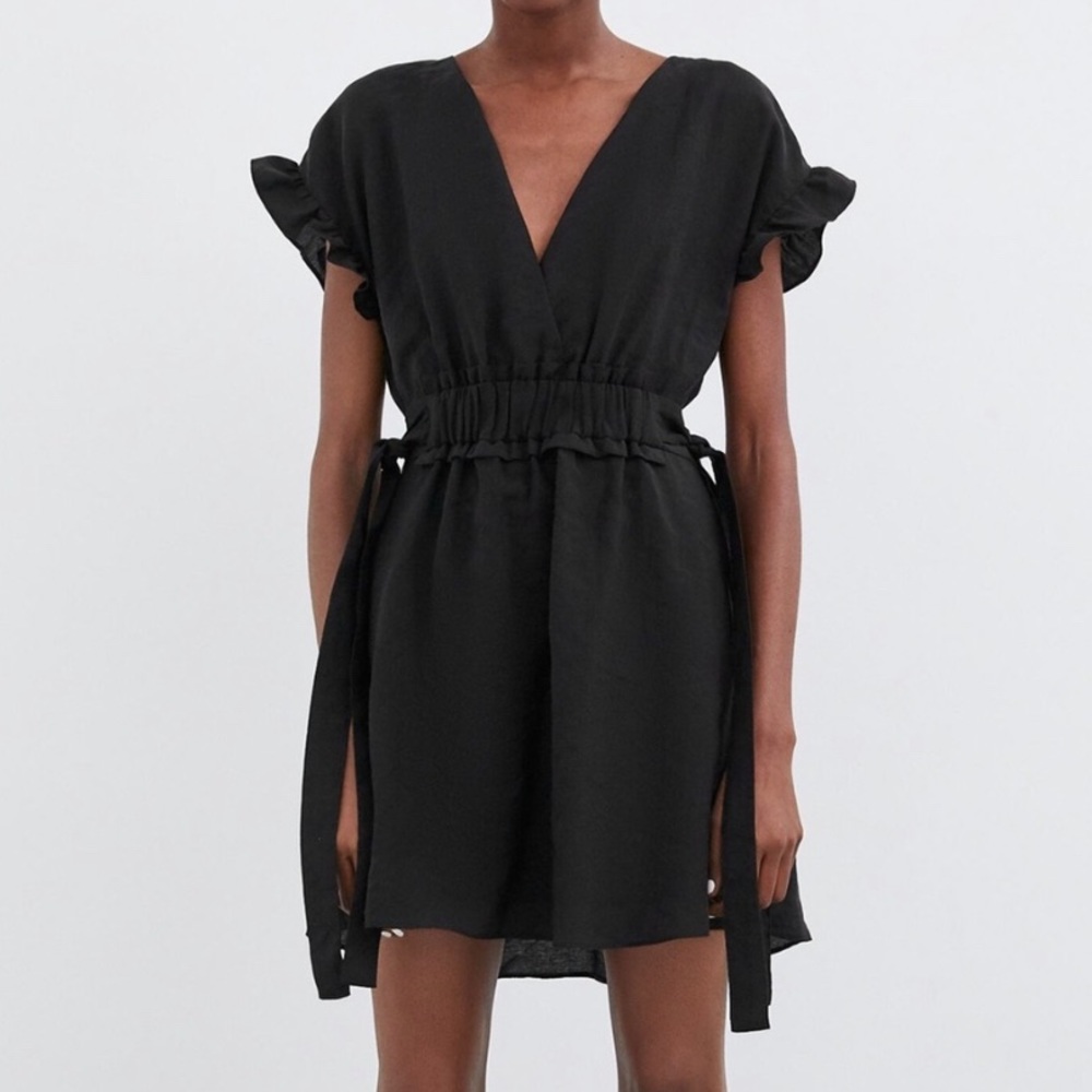 ZARA v neck side tie mini dress